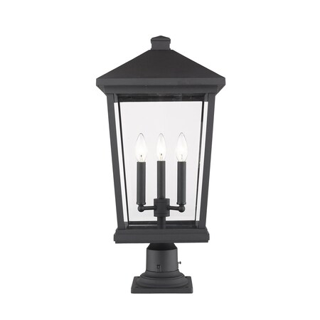 Z-Lite Beacon 3 Light Outdoor Pier Mounted Fixture, Black & Clear Beveled 568PHXLR-533PM-BK